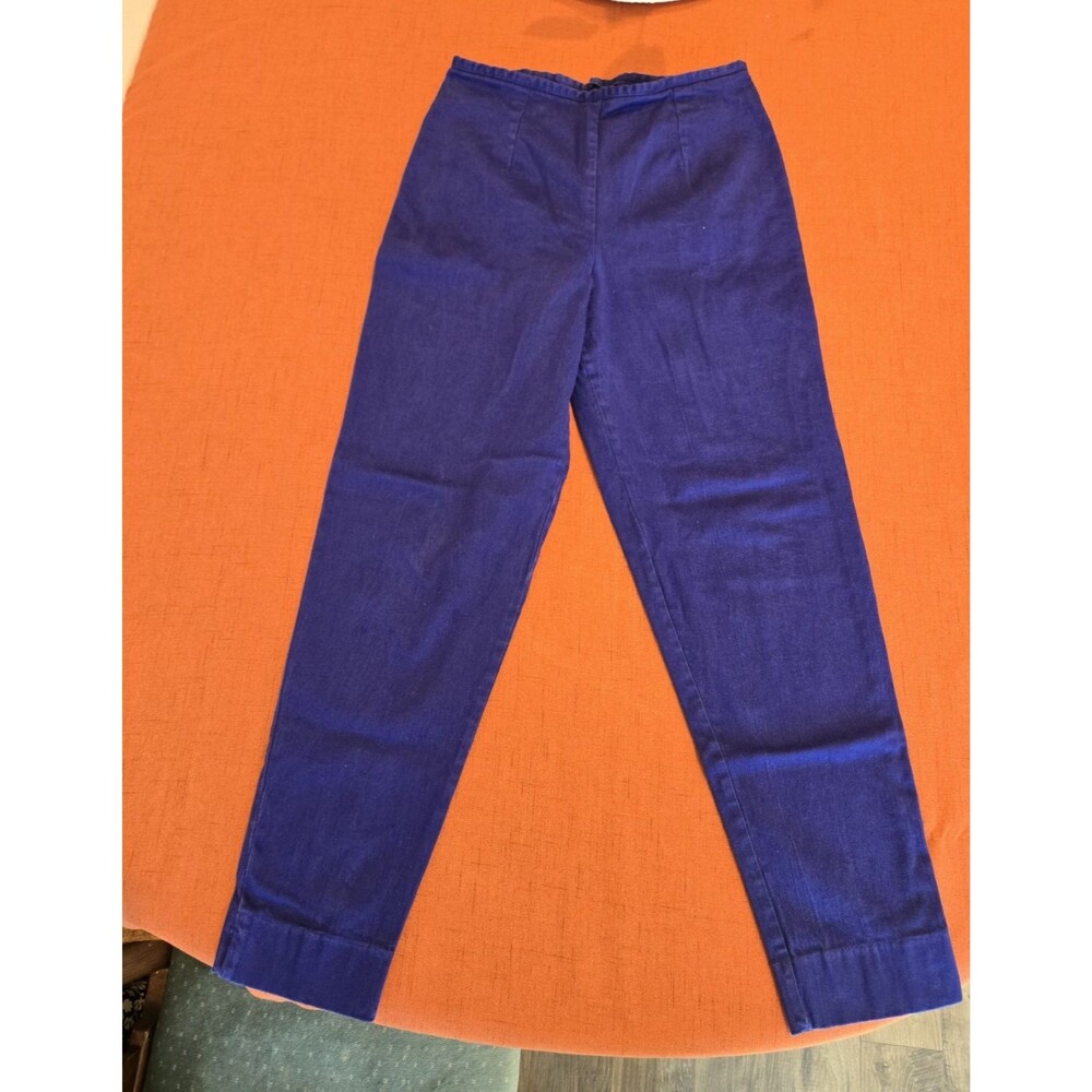 Express Women’s Blue Solid Twill Straight Leg Flat Front Pants 28" Inseam